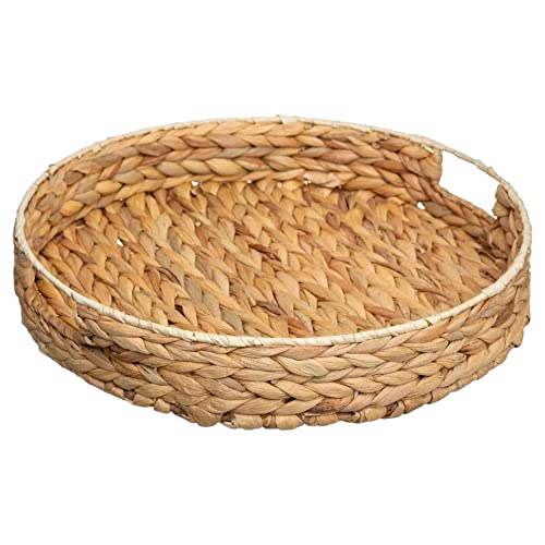TIENDA EURASIA - Bandeja Redonda para Servir, Bandeja de Diseño Nordico, Bandejas de Desayuno, Material Mimbre Natural, Medida D 35 x 6,5 cm