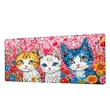 Tapis de Souris XXL 800x300x3mm,sous Main Bureau Chat Tapis de Souris Gamer Imperméable,Tapis Souris Chrysanthème Tapis Bureau avec Base Anti-Dérapage,Mouse Pad avec Bords Cousus,Deco Bureau BJ-543