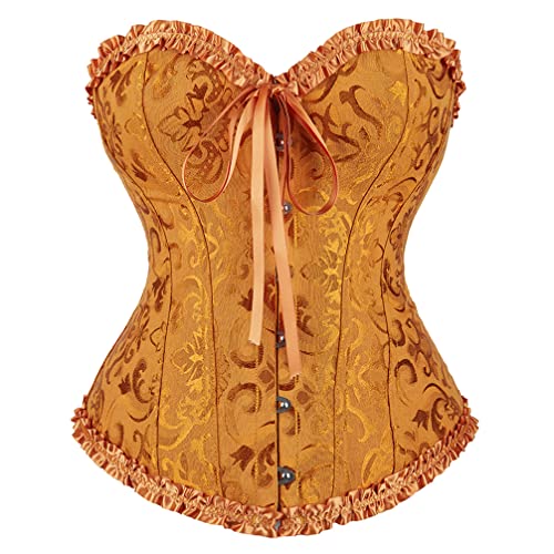 Hengzhifeng Corset Party Mujer Talla Grande Corsés y Bustiers Burlesque (EUR 30-32,Dorado)
