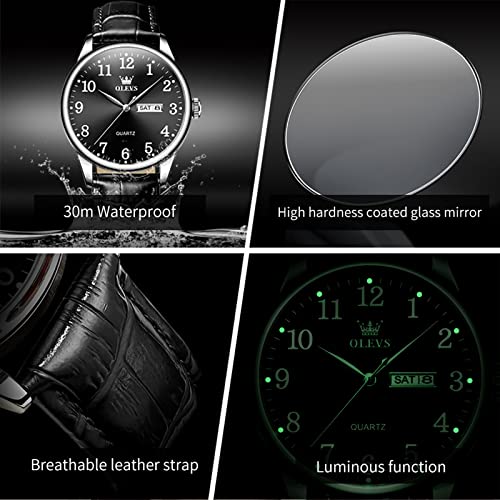 Image of OLEVS Men Watches Dress Waterproof Leather Band Classic Large Face Luxury Watches for Men Casual Fashioned Nice Analog Watch Men Day Date Easy Reader Quartz Original Business Adjustable Watches Men