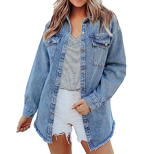 Veste longue décontractée en jean délavée veste femme hiver BU1 taille M