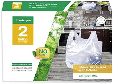 Feiupe Clear Trash Bag with Handle Small Garbage Bag Trash Can Liner,2 Gallon,120 Counts (2 Gallon)