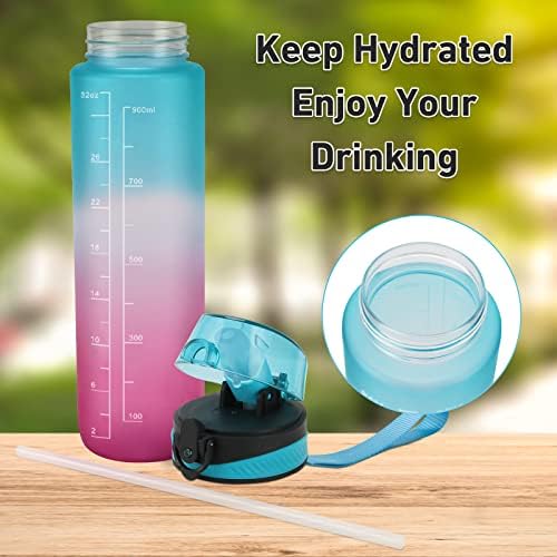 Binudum Water Bottle 1L BPA Free Tritan Sport Drink Bottle Motivational Water Bottle with Straw Leakproof Non-Toxic for Gym, Outdoors, Cycling, School & Office (Blue Purple)
