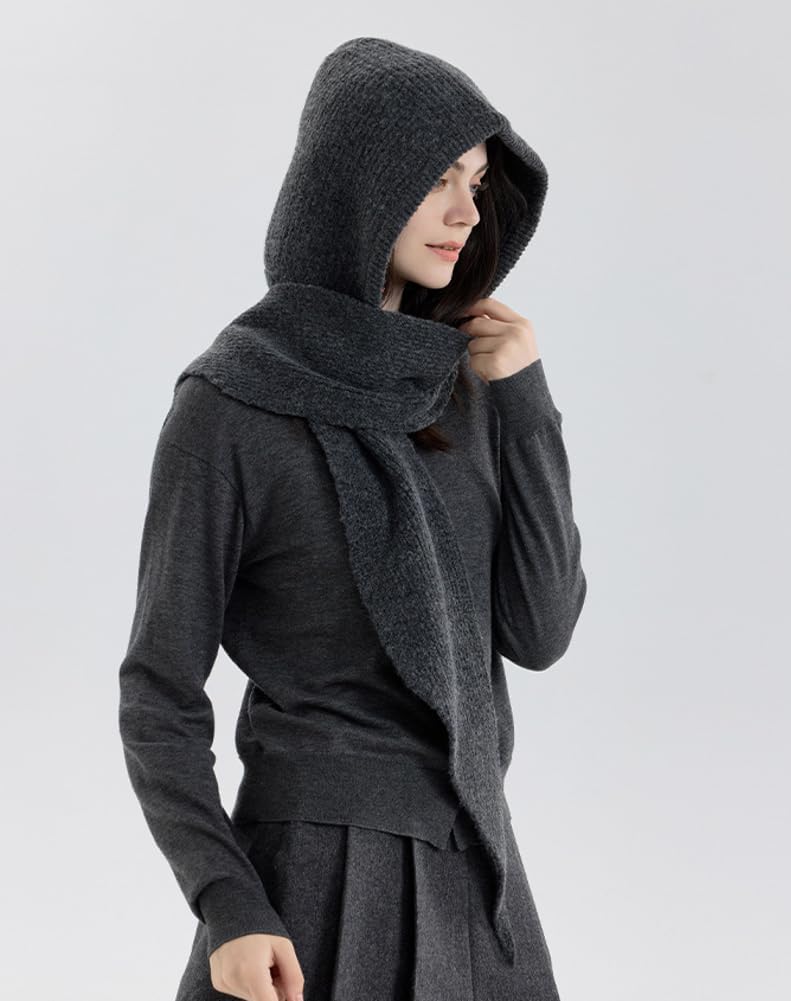 Halemet Women Knit 2-in-1 Hat and Scarf Winter Hat Scarf for Women Warm Shawl Wrap with Hood Balaclava Cap Poncho Neck Warmer - Image 4