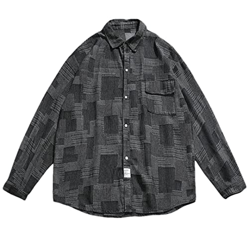 Veste en jean pour homme col revers carreaux mode couple veste noire L