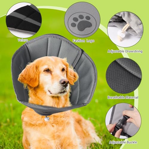 Image of Soft Dog Cone After Surgery,Cone for Dogs to Stop Licking(Grey, XL) | Breathable material,Comfy,Elizabethan cone collar alternative,Adjustable,Soft