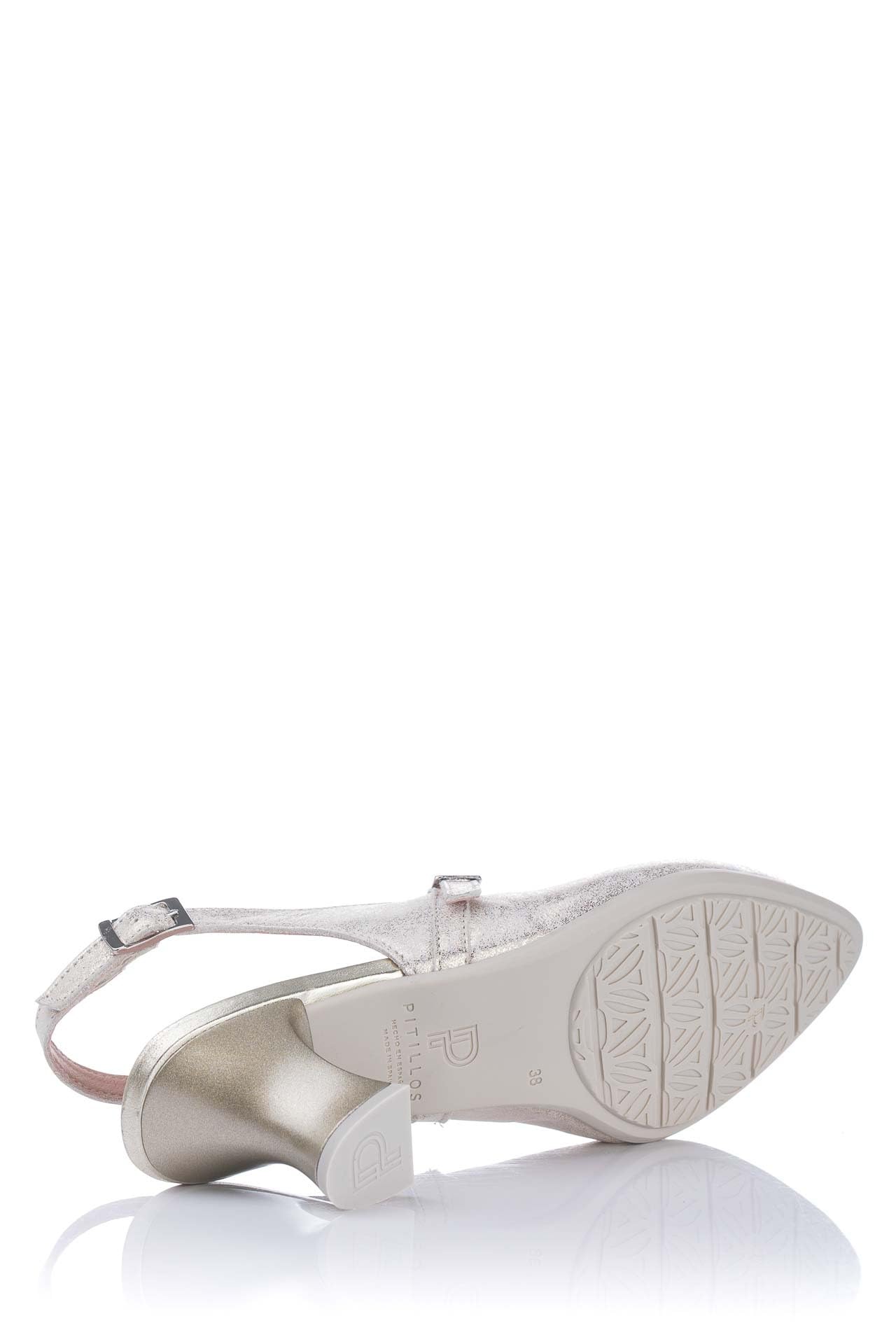 PITILLOS - Zapato de Piel con tacón,Destalonado,Hebilla en el Tobillo,clásico,Liso,salón,Punta Fina,Brillo para: Mujer