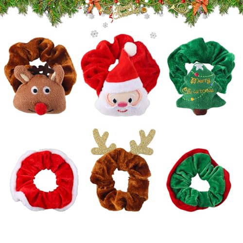 CIYIN 6 Pezzi Mollette per Capelli di Natale, Elastici Natalizi, Elastici Per Capelli In Velluto per Donna e Bambina con Babbo Natale, Renna Natalizia e Albero di Natale Capelli Accessori