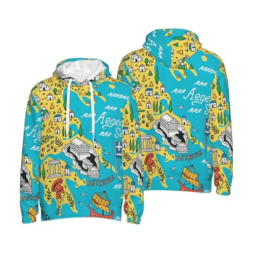 Sweat à capuche homme carte de la Grèce pull bleu