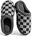 UBFEN Mens Womens Slippers Classic Plaid Winter Warm with Memory Foam Fluffy House Shoes Platform Indoor Bedroom B Black Grey 15-16 Women/13-14 Men