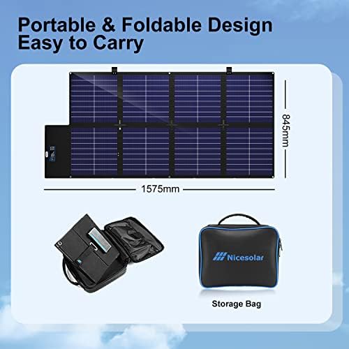 Nicesolar Składany panel słoneczny 200 W do przenośnej stacji zasilania, kompaktowy generator solarny, IP67, z modułem solarnym USB-A&C Pd65W, ładowarka solarna do telefonu komórkowego, tabletu, na