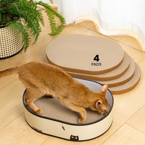 Conlun Rascador para Gatos Caja, 4 Rascadores Reversibles de Cartón Grueso, Cama para Gato Carton Protege Muebles Interior, Regalo para Gatitos, Grande