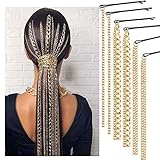 Chamvino 6PCS Dreadlocks Metal Tassel Ponytail Multi-Strand Hair Chain Prom Party Concave styling hair accessories hair extension chain with clip for girls and women(gold)