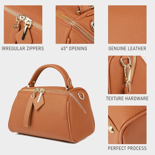 Image of MFFOR Genuine Leather Shoulder Bag, Boston Bags for Women, Top Handle Handbag, Satchel Purse with Adjustable Strap (Golden Brown)