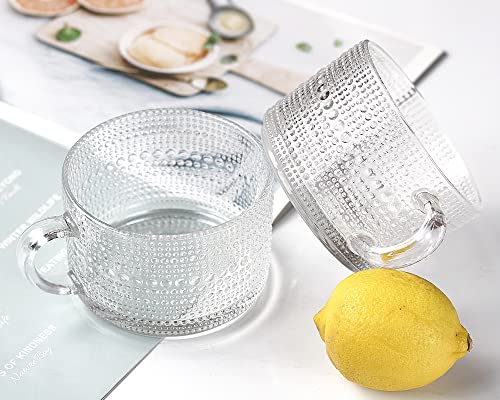 Luxu Vintage Glass Coffee Tea Mugs(Set Of 4),14 Oz Stackable Coffee Cups,Embossed Glass Breakfast Cups,Clear Drinking Glasses Great For Latte,Mocha,Cappuccino,Cereal,Yogurt,Hot Or Cold Beverages #TOP3