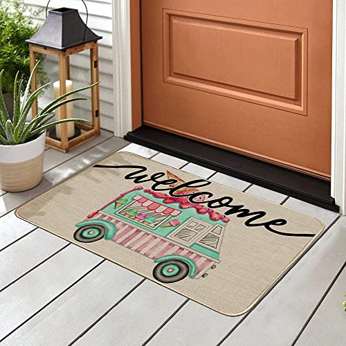 Welcome Summer Door Mat 17 X 29 Inch, Seasonal Ice Cream Truck Decorative Doormat Non-Slip Rubber Backed Entryway Rugs For Indoor Outdoor Entrance Floor Dm068 #TOP1