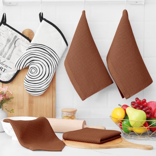 Image of Homaxy 100% Cotton Waffle Weave Kitchen Dish Cloths 6-Pack, Caramel | 12 x 12 Inches, Ultra Soft Absorbent Dish Towels, Quick Drying Dish Rags with Hanging Loop