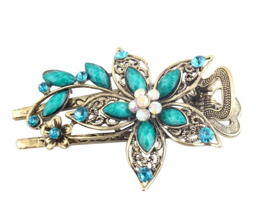 Womdee(TM) Vintage Beautiful Charm Flower Crystal Rhinestone Hair Clips Hair Pins-Antique Bronze&Light Blue With Womdee Accessory