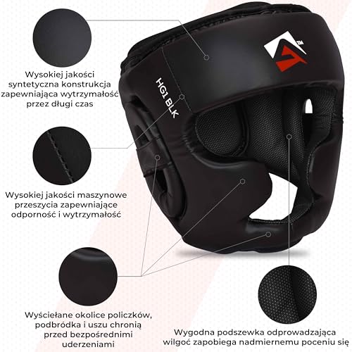 AQF Boks Ochraniacze Głowy, MMA Ochrona Głowy, Muay Thai Pełna Twarzy Ochronny, Bokserska Trening Osłona, Sztuki Walki Nakrycie, Boxing Hełm Dla Sparring, Kickboxing & Karate Head Guard Czarny (L)