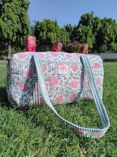 Large Size Beautiful Block Print Cotton Quilted Duffle Bag,Decoratulive Weekender Bags,Indian Handmade Floral Print Travel Overnight Bags3