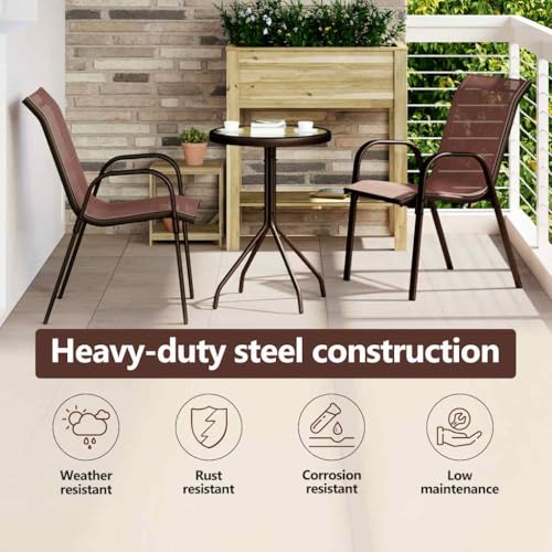 Ensemble bistro de jardin 3 pcs marron acier avec table ronde et 2 chaises - 4