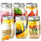 sungwoo Mason Jars, Canning Jars 16 ounces, 6 PACK, with Sealed and Straw Lid, Ideal for Juice, Jam, Honey and Spice, Wedding Favors, Shower Favors, Baby Foods