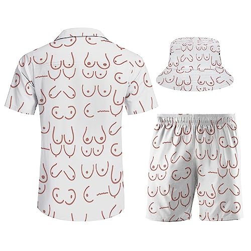 Men's Boobs Funny Button-Up Shirt Hawaiian Shirt Party Beach Suit Dry Surfing Beach Shorts Fisherman's Hat2