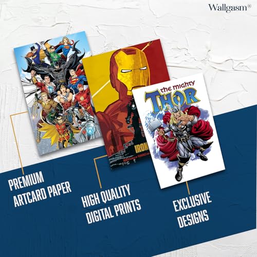Image of Wallgasm Superheroes Poster Set - Pack of 30, 10 x 15cm 300GSM Posters - Wall Collage Kit - Posters For Bedroom Superman Posters - Batman Posters - Spiderman Posters - Avengers Posters - Comic Posters