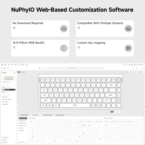 Image of nuphy Air75 V3 Low Profile Mechanical Keyboard, 75% Custom Hot Swappable Wireless Keyboard with Gasket Mount, RGB Backlit, Multi-Device Bluetooth /2.4GHz /USB-C for Mac Windows, White-Blush Nano Switch