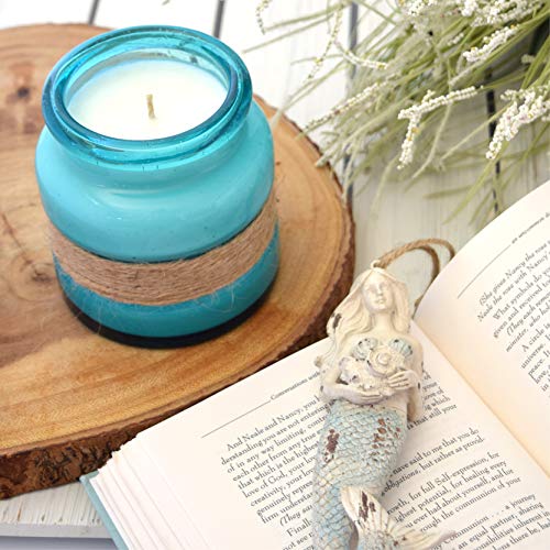 BB Candles Mermaid Island Turquoise Bay Glass Soy Hand Poured Candle, Luxury Home Decor - Beach Linen Scent, Long Burning (13oz, 80+ Hours) - Image 5