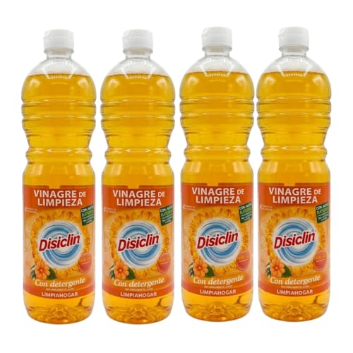 Disiclin Vinagre de Limpieza con detergente Aroma Naranja 1L – Pack de 4 Botellas | Potente Desengrasante, Antical y Limpiador para el Hogar, Ideal para Cocina y Superficies total 4L