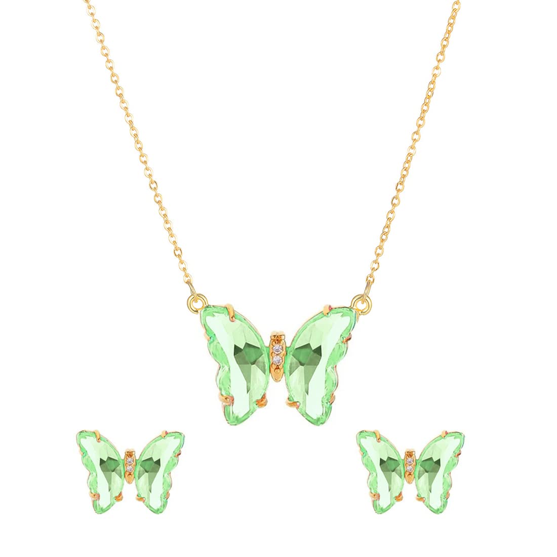 Yellow ChimesPendant for Women Beautiful Butterfly Crystal Pendant Set with Stud Earrings for Women and Girls.