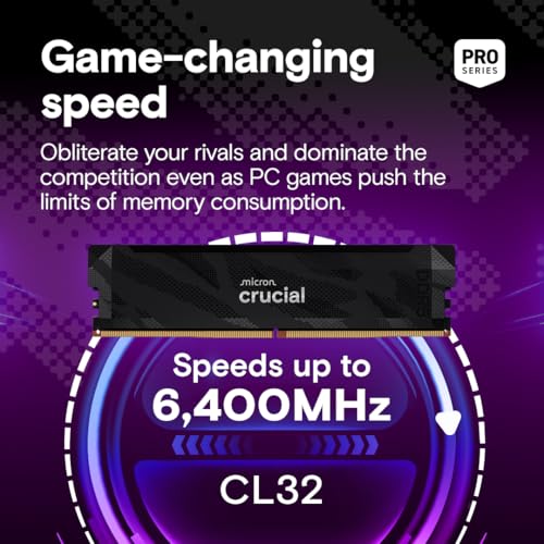 Image of Crucial T500 Gen4 2TB SSD, Up to 7,300MB /s Read Plus DDR5 Pro OC CL32 RAM 32GB Kit (2x16GB), 6400MHz CL32, Black - Storage & Memory Bundle