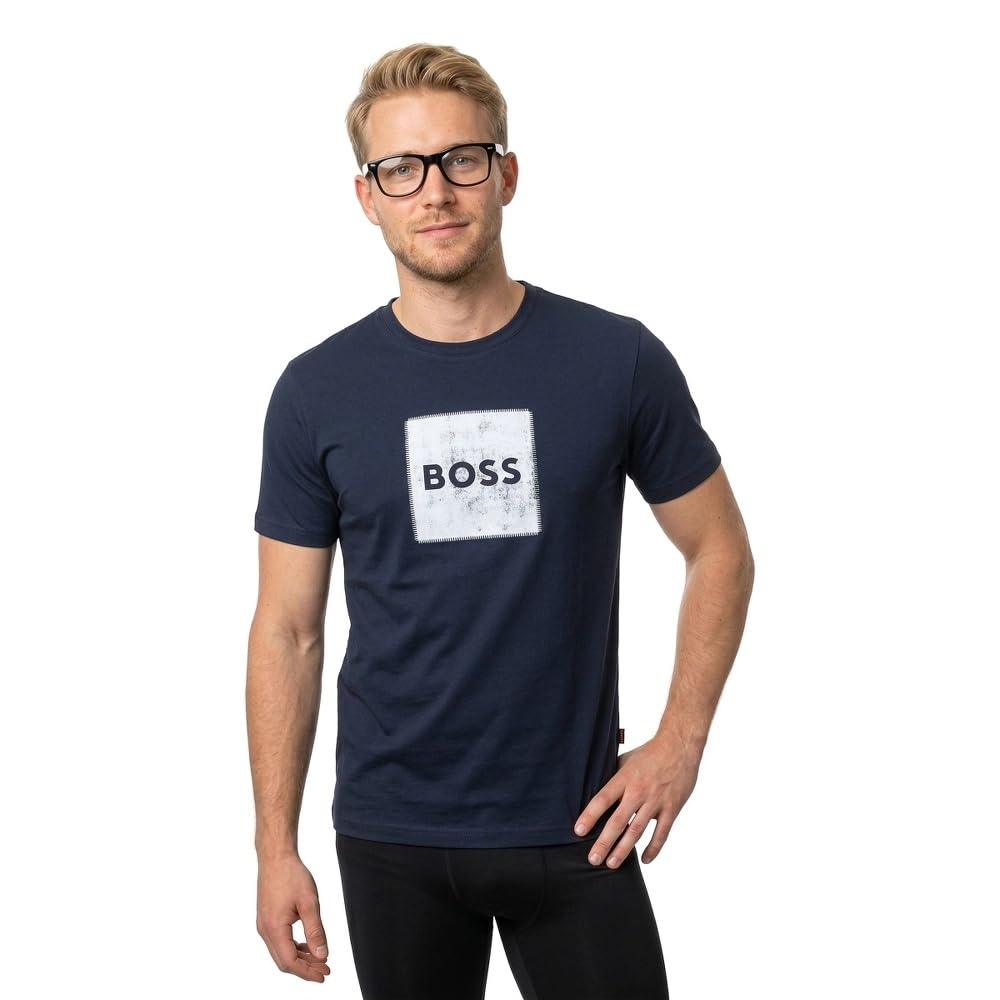 Boss Mens BOSS ORANGE Short Sleeve T-Shirt with Contemporary Stitched Logo - Navy 404 - Size 2XL