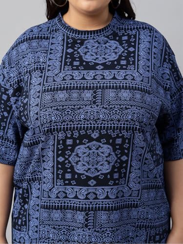 Image of JUNEBERRY 100% Pure Cotton Oversized Baggy Fit Stylish Paisley Bandana Print Half Sleeve Plus Size T-Shirt for Women & Girls (Sizes: 2XL to 5XL)