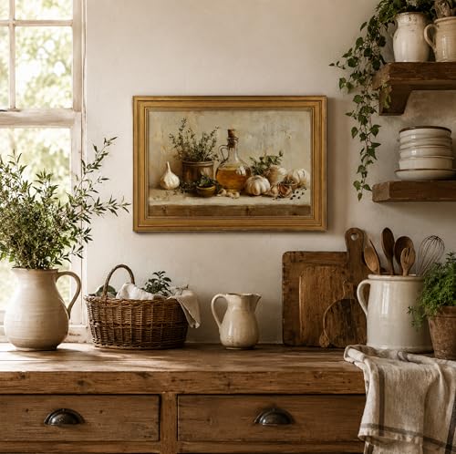 Image of NALEPS Vintage Kitchen Wall Art, Kitchen Picture Wall Decor, 12x16 In | Vintage Gold Framed Wall Art,Vintage Kitchen Print Artwork,Kitchen Painting Picture for Kitchen Dining Room Home Decoration