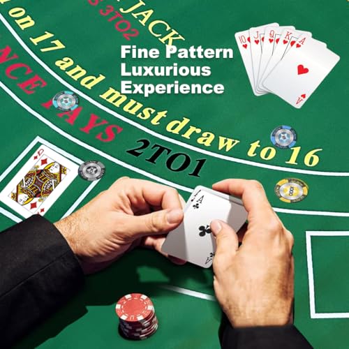Image of PATPAT Blackjack Poker Table Mat 70.8x35.4 inches Standard Green Smooth Blackjack Table Mat with 7 Betting Boxes Anti-Slip Poker Mats