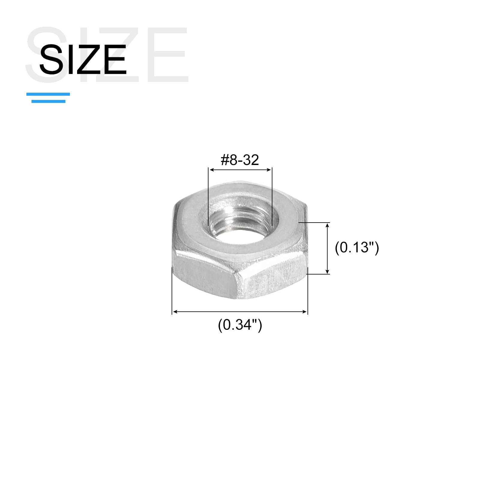 METALLIXITY Hex Nuts (#8-32) 50Pcs, 304 Stainless Steel Coarse Thread Hexagon Nut Hardware - for DIY Home Repair Machinery Silver - Image 2