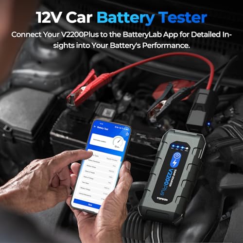 Image of Car Battery Jump Starter and Battery Tester TOPDON 2-in-1 2200A Peak Jump Starter for Up to 8L Gas /6L Diesel Engines 12V Portable Booster and Tester
