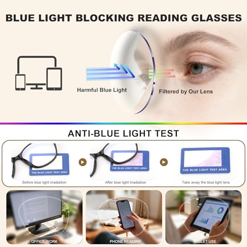 Image of SKYOAK 2 Pack Vibrant Progressive Multifocus Reading Glasses Women, Stylish Spring Hinge Multifocal Readers, Lightweight Anti Blue Light Computer Eyeglasses for Near Range (Black & Purple, 2.25x)