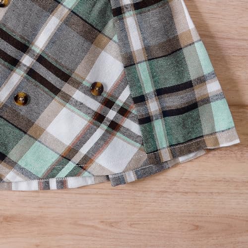 Image of AMMENGBEI Toddler Little Girl Summer Outfits Ribbed Knit Ruffle Tops and Plaid Suspender Skirt Set Kids 2Pcs Clothes