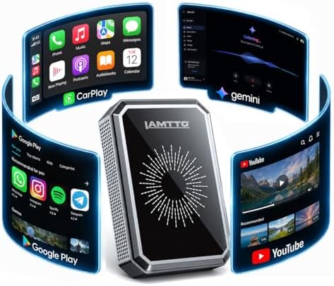 LAMTTO 4-in-1 Wireless CarPlay Adapter with Goo-gle Play & Gemini...
