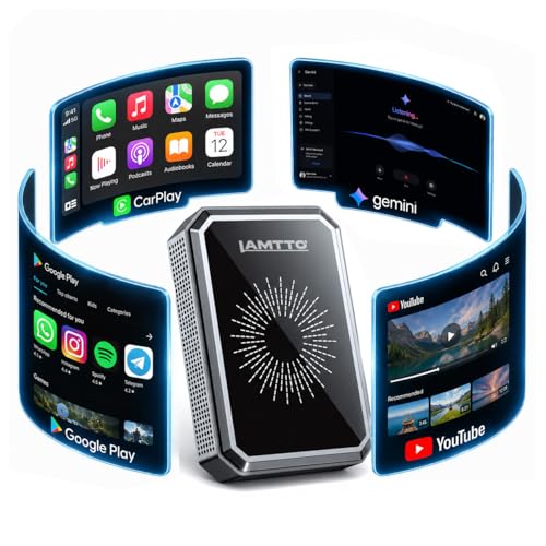 #VerdientProvisionen<br>Wireless CarPlay Adapter AI Box mit Google Play App Download Gemini AI für CarPlay Android Auto Dual Band WLAN Bluetooth HDMI Output USB Media Playback AirPlay OTA Adapter Auto 2026