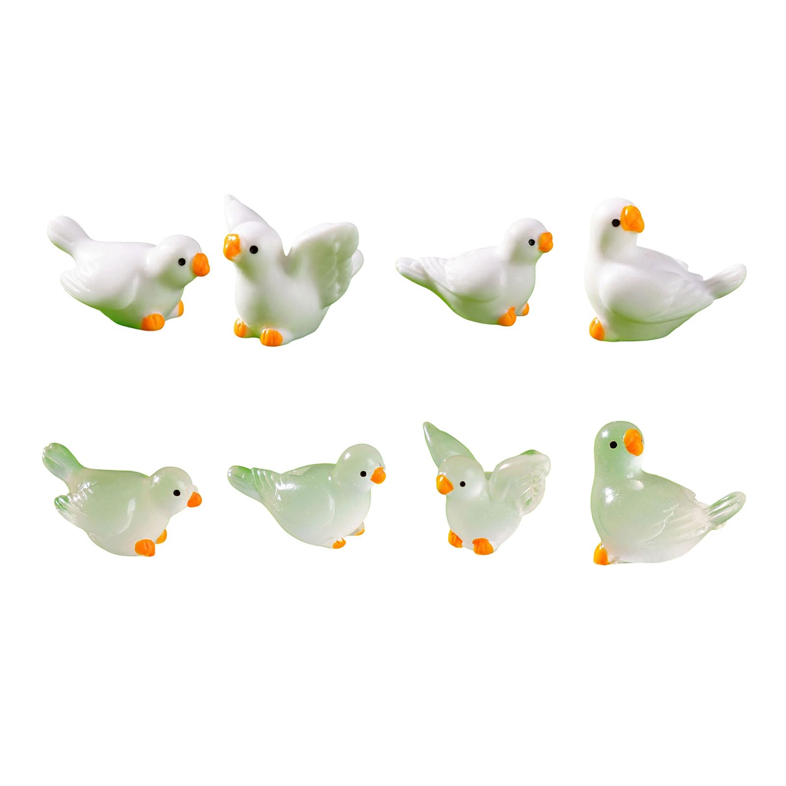 CAZSTYK 8 Piece Miniature Pigeons Figurine Luminously Glow in Dark Tiny Resin Animal Statues for Garden Landscape Aquarium Decoration Luminously Resin Pigeons Figurine