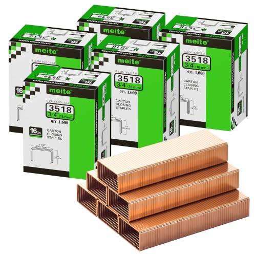 meite Carton Closing Staples 1-3/8" Wide Crown 3/4" Leg 1,600PCS x 5 Boxes
