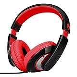 Rockpapa On Ear Stereo Headphones Earphones for Adults Kids Childs Teens, Adjustable, Heavy Deep Bass for MP3/4 DVD Smartphones Laptop Tablet in Car/Airplane Black/Red