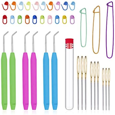 Zlulary Loom Needle, Loom Hook Set, Colorful Knitting Loom Hook, Large-Eye Sewing Needles, Knitting Stitch Markers, Yarn Stitch Holders Cover