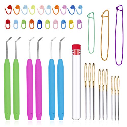 Loom Needle, Loom Hook Set, Colorful Knitting Loom Hook, Large-Eye Sewing Needles, Knitting Stitch Markers, Yarn Stitch Holders