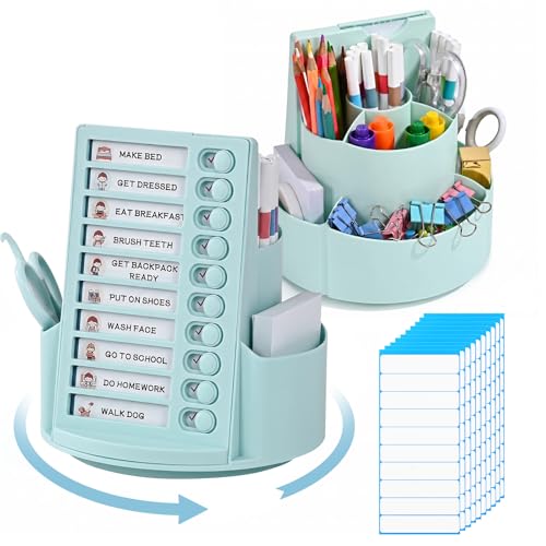 Organiseur de bureau rotatif bleu avec planning et 5 compartiments