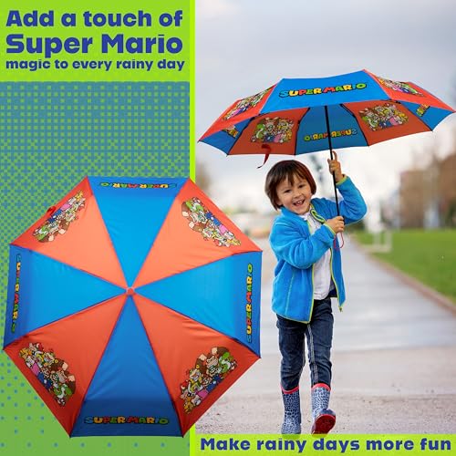 Image of Get Trend Super Mario One Piece Hello Kitty Kids Windproof Travel Umbrella | Strong Folding Compact Umbrellas for Rain, Lightweight, Portable Kids Travel Essentials, Fits Backpack & Car, Gifts for Boys